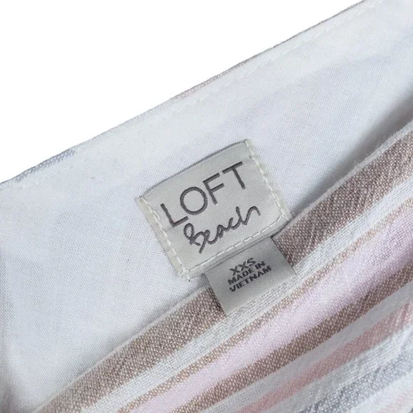 Loft Beach Cotton Linen Blend Striped Midi Dress Neutral Elasticized Waist XXS - Picture 8 of 8